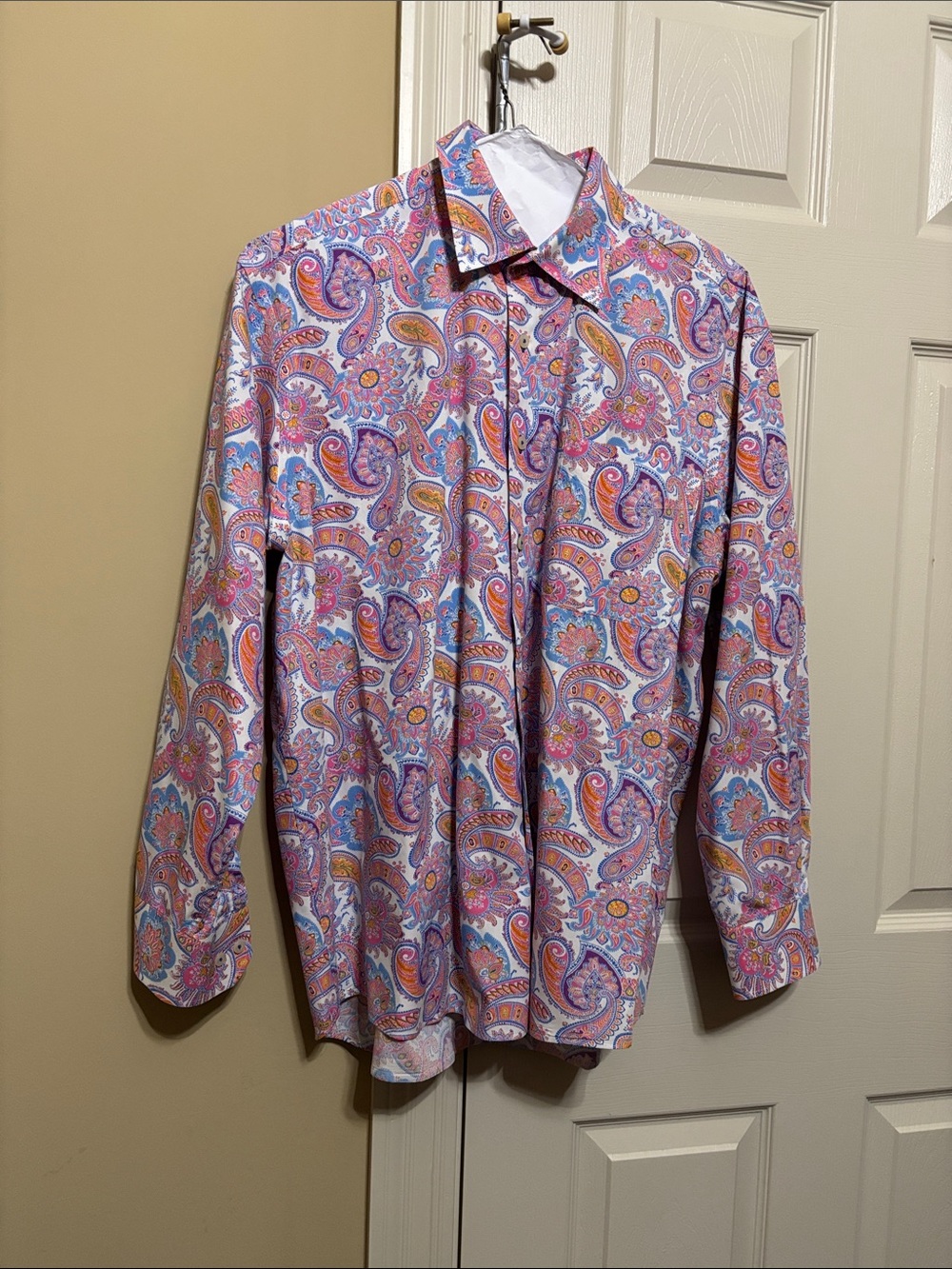 Alan Flusser Pink, Blue & Orange Paisley Button-Down Shirt